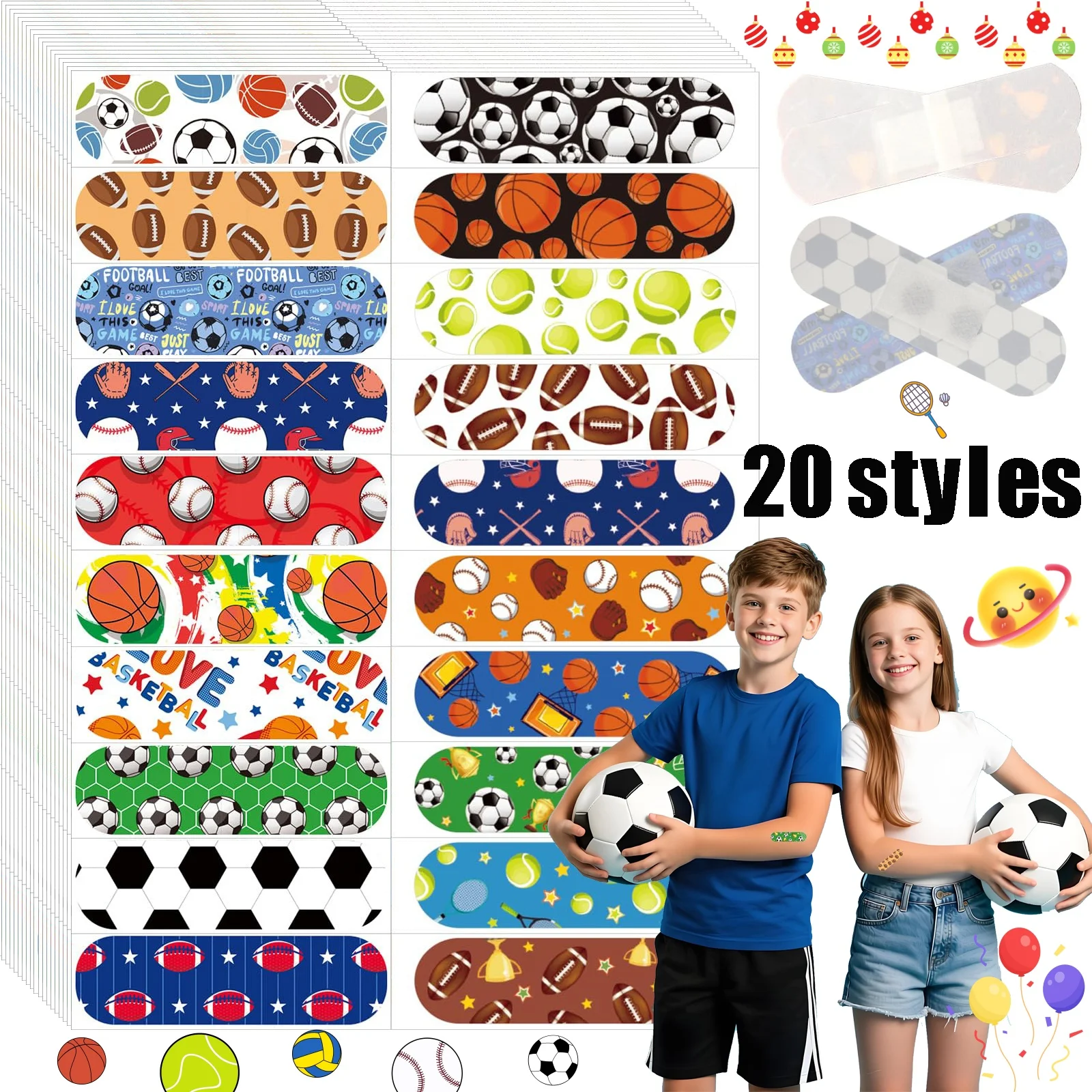 30/60pcs Sports Adhesive Bandages Cartoon Soccer Basketball Baseball Tennis Band Aid Breathable Wound Dressing First Aid Stickin