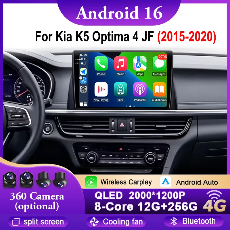 Android 16 Car Radio Stereo For Kia K5 Optima 4 JF 2015 - 2020 Auto Bluetooth GPS Navigation Multimedia Video Player Carplay