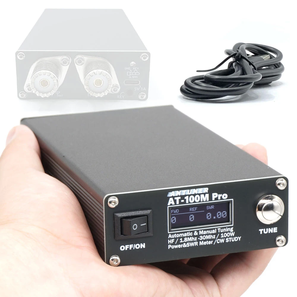 AT100M Pro Antenna Tuner 1.8Mhz-30Mhz Automatic Manual Tuning Device 100W Power & Standing Waves Meter Power Meter