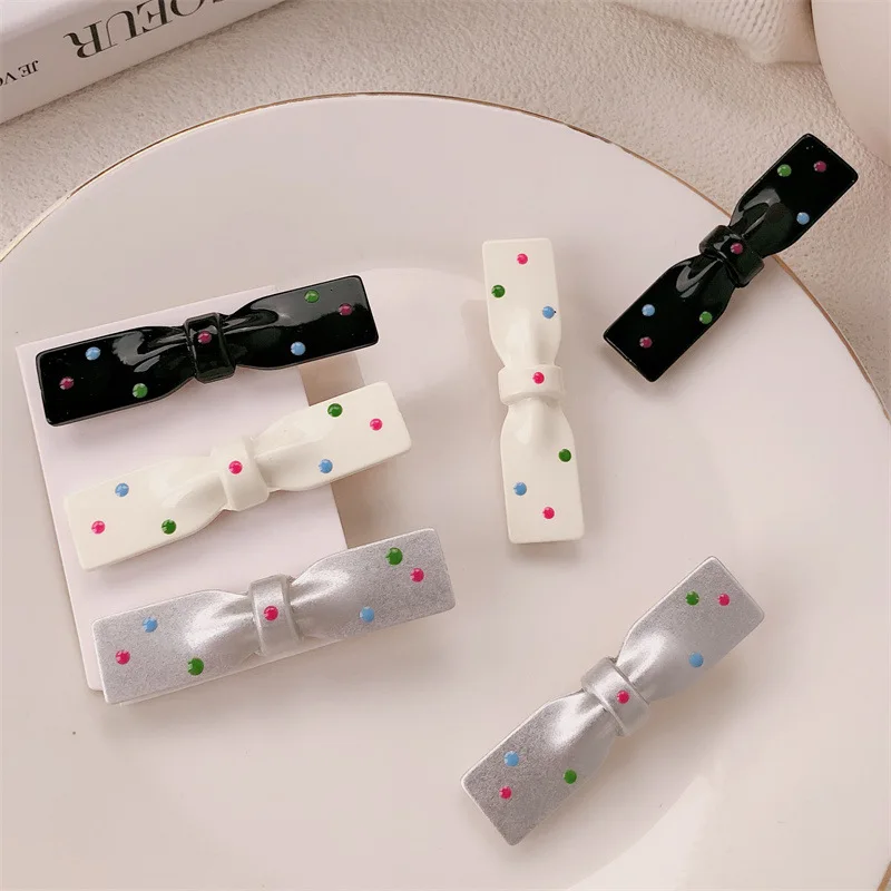 Metal Polka Dot Bow Geometric Hair Clips Girls Trend Classic Design Party Accessories