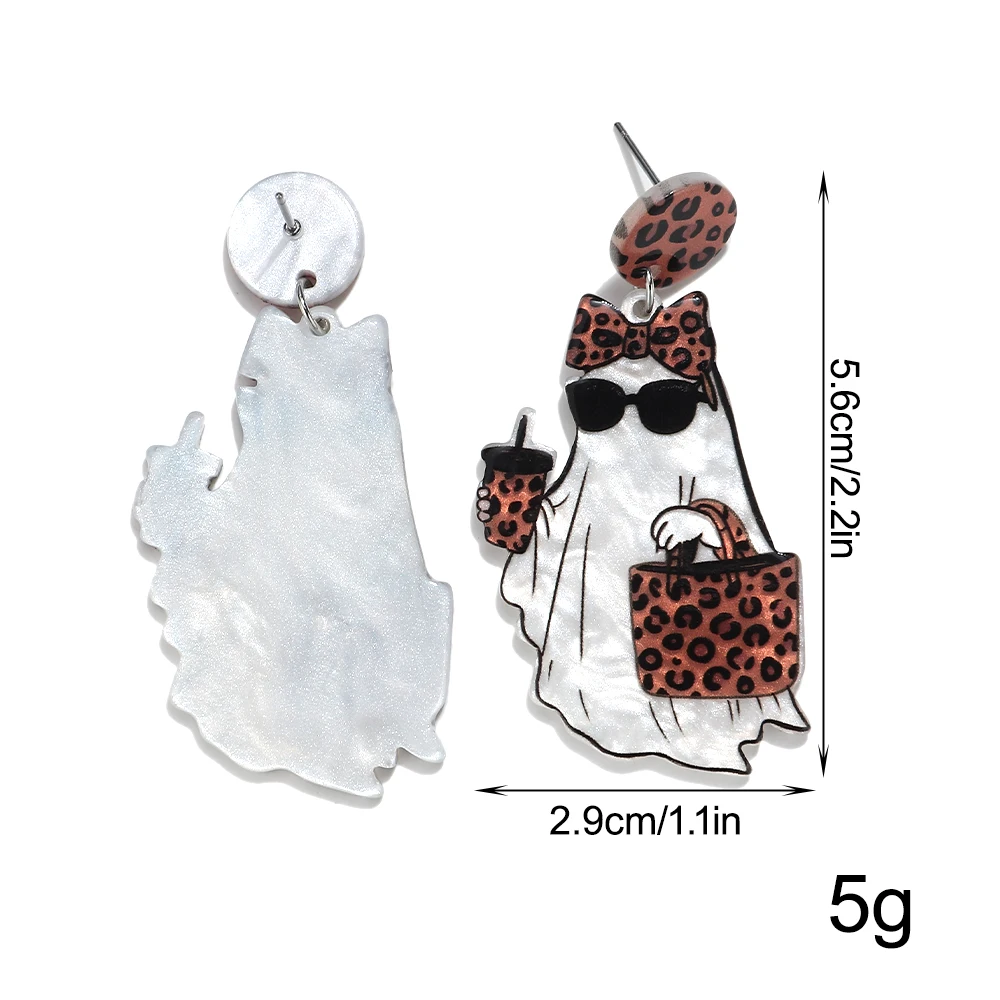 Cute Acrylic Ghost Leopard Drop Earrings Funny Cartoon Dangle Earring Halloween Charm Jewelry
