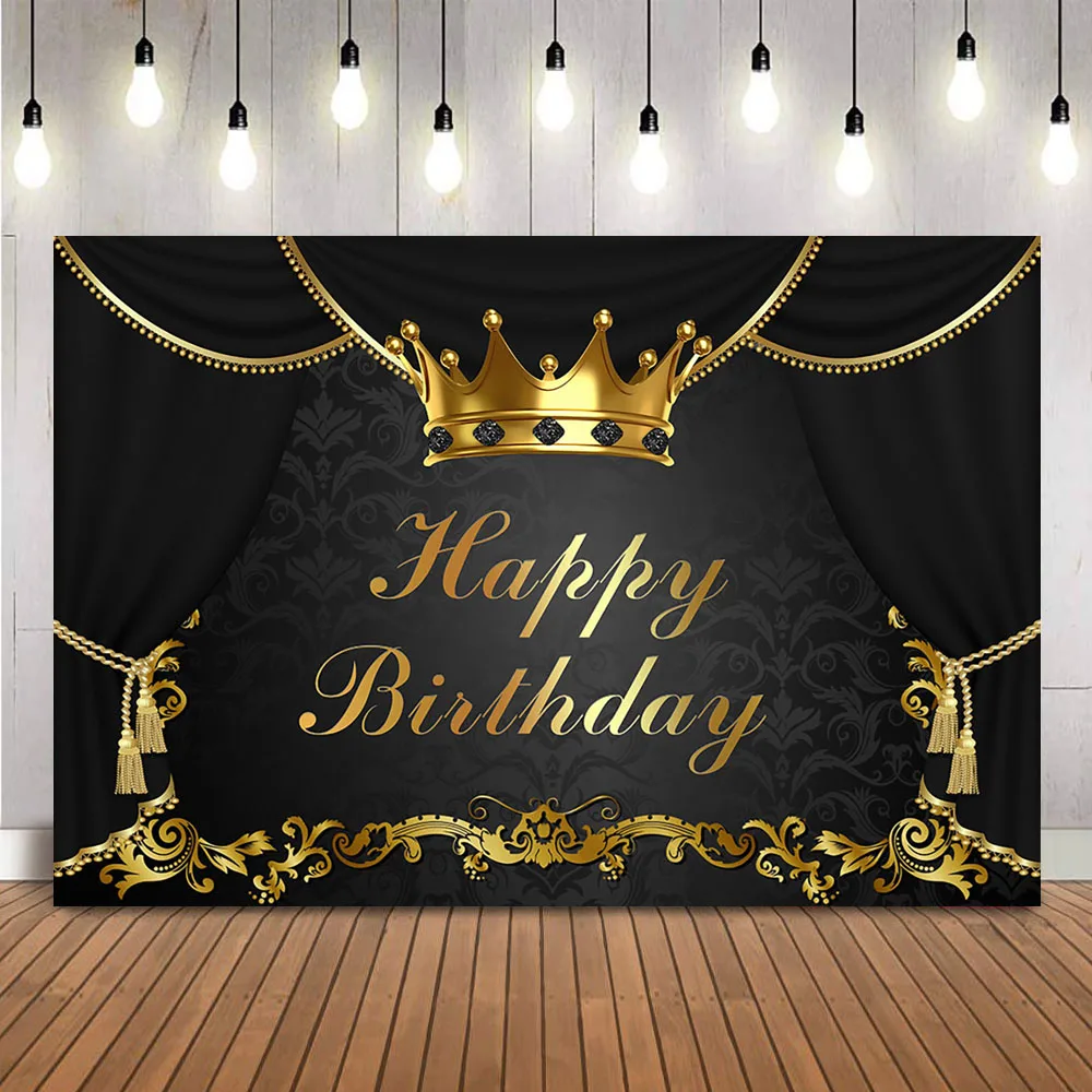 Red Curtain Backdrop for Photography Gold Crown Happy Birthday Photo Background Old Master Texture Portrait Backdrop Photocall