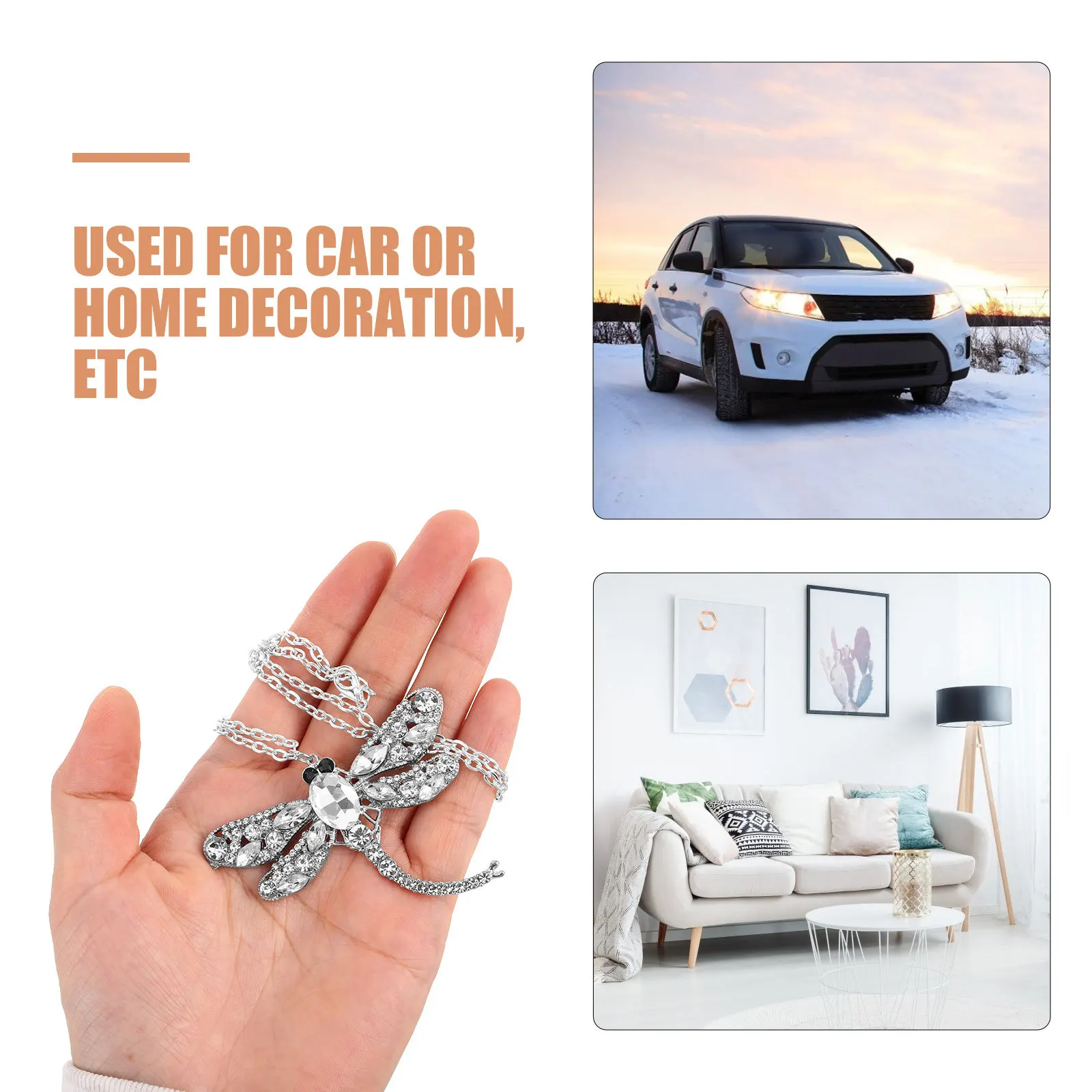 كريستال حجر الراين اليعسوب سيارة مرآة الرؤية الخلفية زخرفة خمر سبيكة قلادة محظوظ معلقة سحر ديكور السيارات الداخلي #2