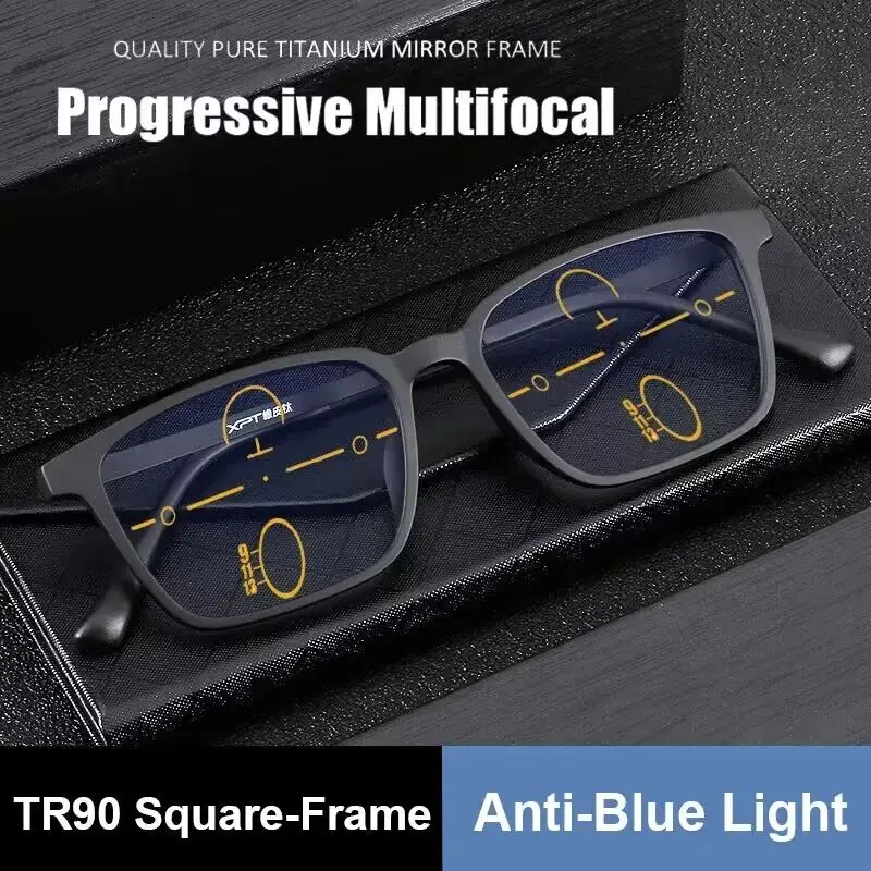 2 Stück Anti-Blaulicht Titan-Quadratrahmen Progressive Multifokal-Lesebrillen mit hochauflösenden Alterssichtigkeitsgläsern 1.0 – Detail 3