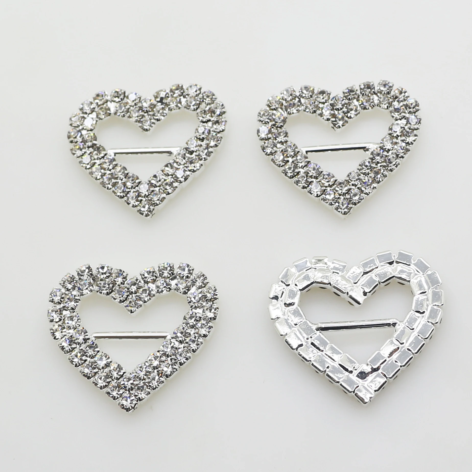 10Pcs 26*23MM Double Row Heart Clear Crystal Slider Buckles For Dress Sewing Envelope Gift Box Ribbon Decoration DIY Accessories