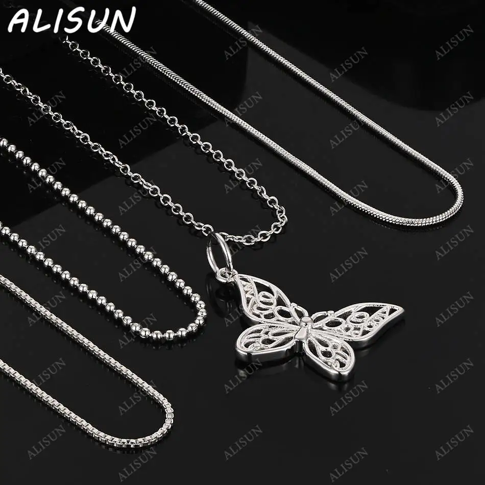 

ALISUN 40-75cm 925 Sterling Silver Butterfly Pendant Necklace For Women Men Anniversary Popular Wild Fashion Romantic Jewelry