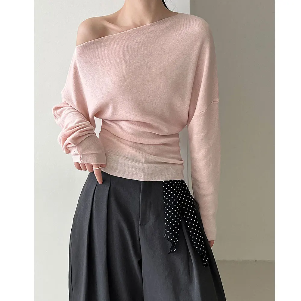 

2025 Autumn Long Sleeve Sexy Knitted Blouses Sexy One Shoulder Womens Tops And Blouses Fashion Shirts Blusas Roupa Feminina