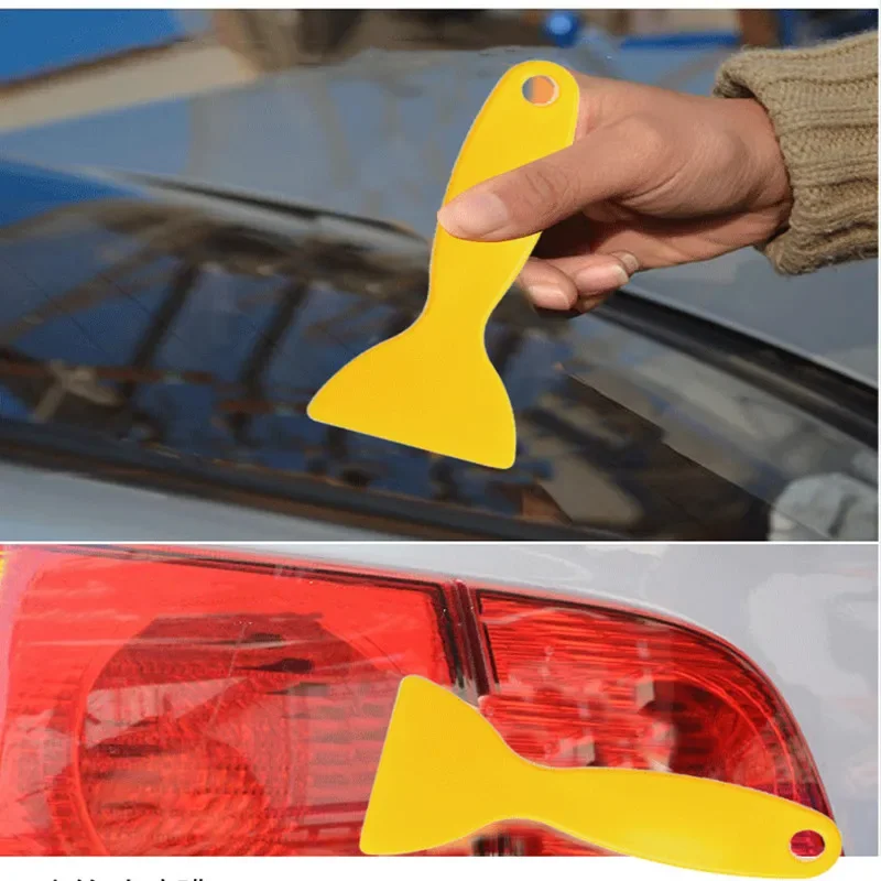 2pcs Car Film Tool Yellow Scraper Glass Window Mobile Phone Film Plastic Small Scraper Car Light Film Triangle Scrapers Squeegee