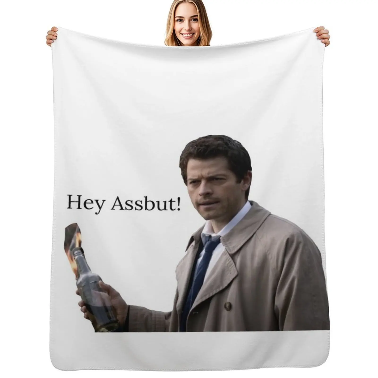 

Castiel hey assbut! Throw Blanket Shaggy Furry Soft Blanket for Bedroom Living Room