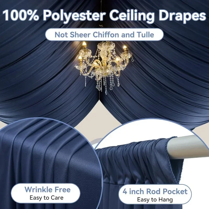 Navy Blue Ceiling Drapes for Parties Weddings   Fabric Ceiling Curtain for Church Canopy Banquet Hall Decor 60ft×20ft