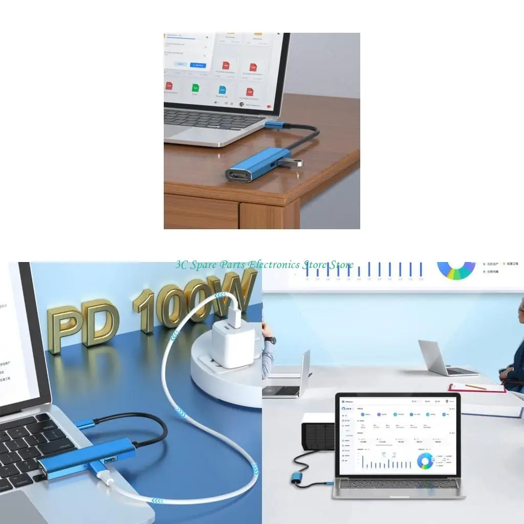 

SZ 3Port USB Type C Hubs Aluminum Shell PD1.4+USB3.0+HDMI2.0 USB2.0 Adapter