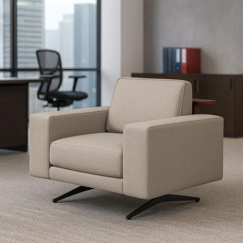 & High Quality White Fabric Single Seater Couch Deep High Density Foam Modern Design Commercial Furniture for Office Sofas