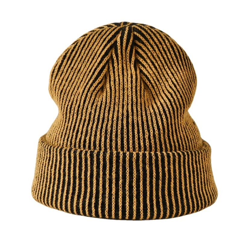 Winter Outdoor Wool Striped Knit Cap Men\'s And Women\'s Cycling Cap Ear Protection Warm Curled Hat