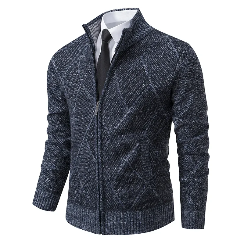 

Autumn Winter Jackets Men Smart Casual Stand Collar Sweatercoat Fashion Geometric Knit Outerwear Mens Slim Coat Zipper Jacket