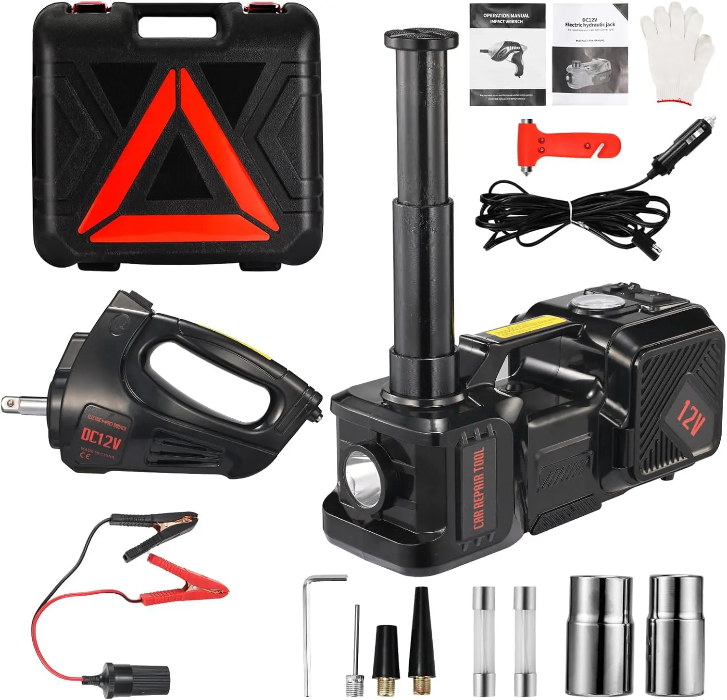 Electric Car Jack kit 5 Ton 12V Electric Floor Jack Lift for Vehicle, Electric Hydraulic Jack Auto Repair Tool Set with Built-in