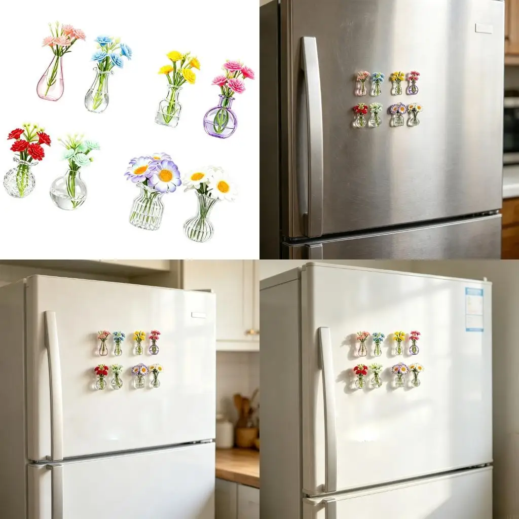 L9BE Pack Of 8 Small Glass Vessel Magnets Showing Nature designs For Refrigerator Decorations