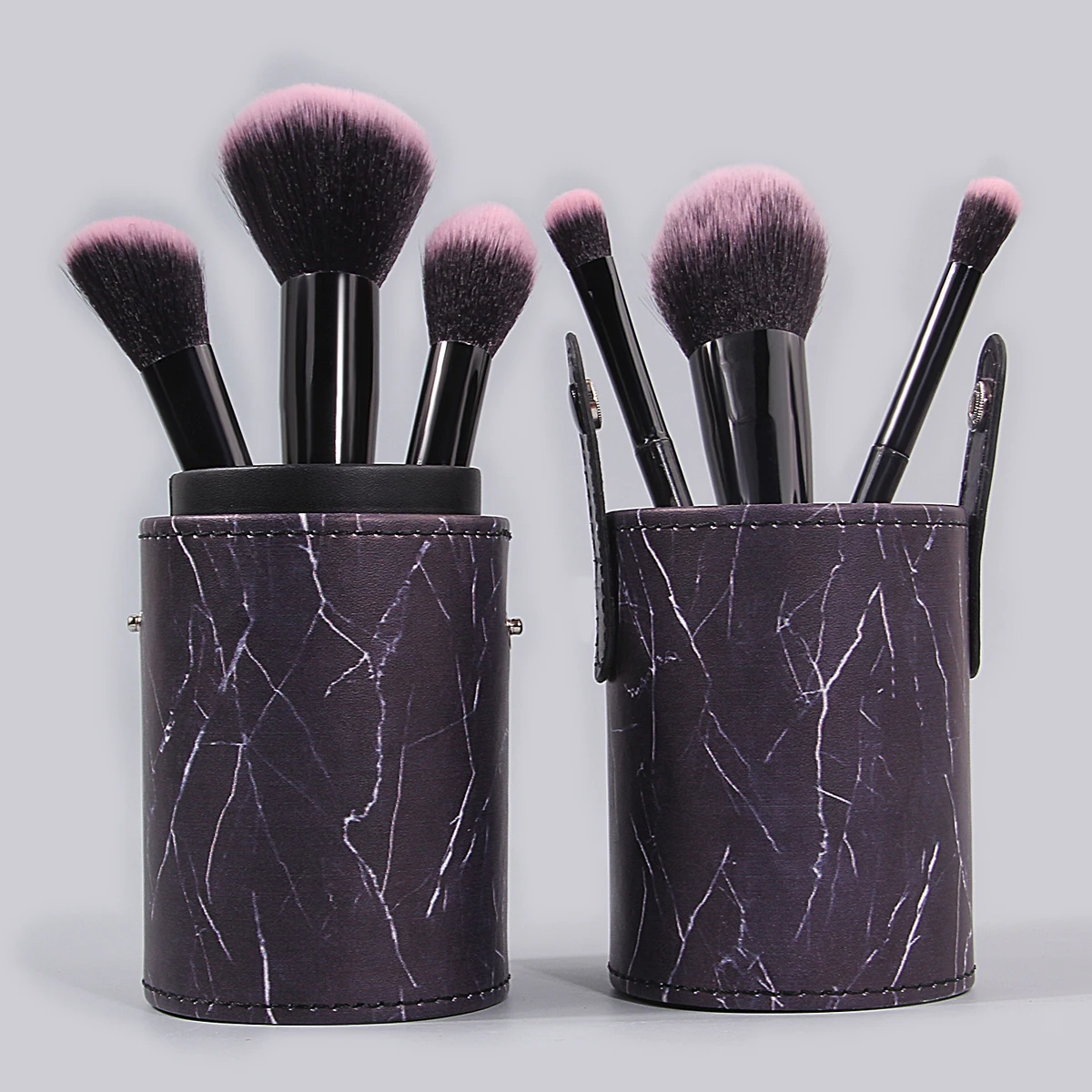 1PCS Fashionable marble-patterned makeup brush storage bucket with double-lock design, portable makeup storage tool