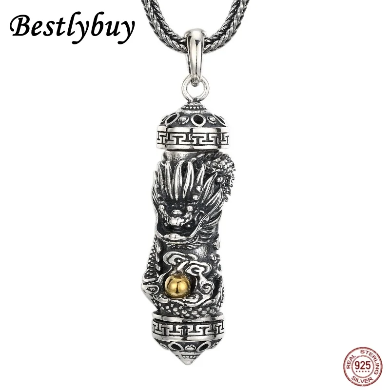 New 925 Sterling Silver Personalized Auspicious Cloud Dragon Pillar Pendant Retro Thai Silver Domineering Haha Punk Jewelry