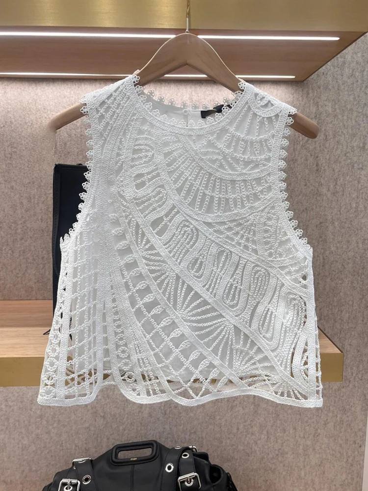 

Elegant Style Sleeveless round Neck Lace Hollow out Vest Top Women's Cotton Summer Fashion Heavy Embroidery M Home 2025