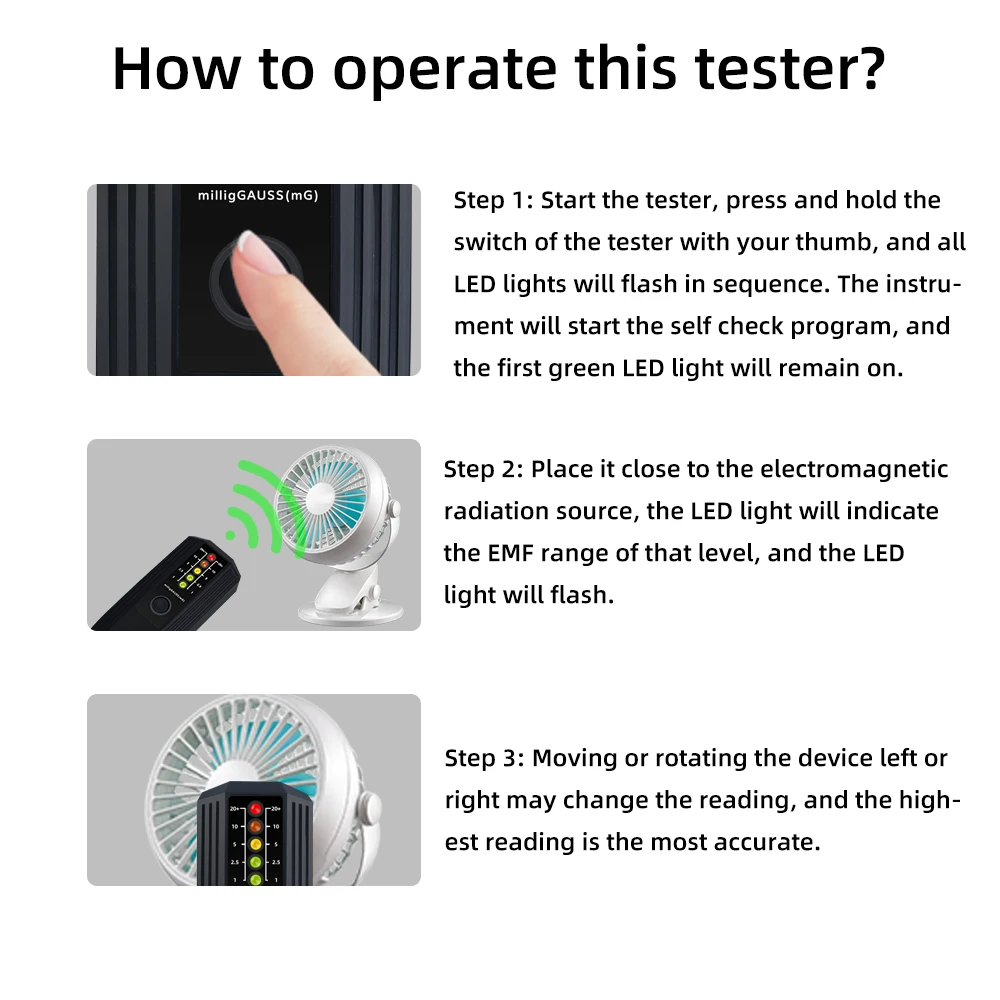 휴대용 전자기 방사선 검출기 EMF 테스터 전자기장 강도 측정기 0~20+ 밀리가우스 LED 조명 포함