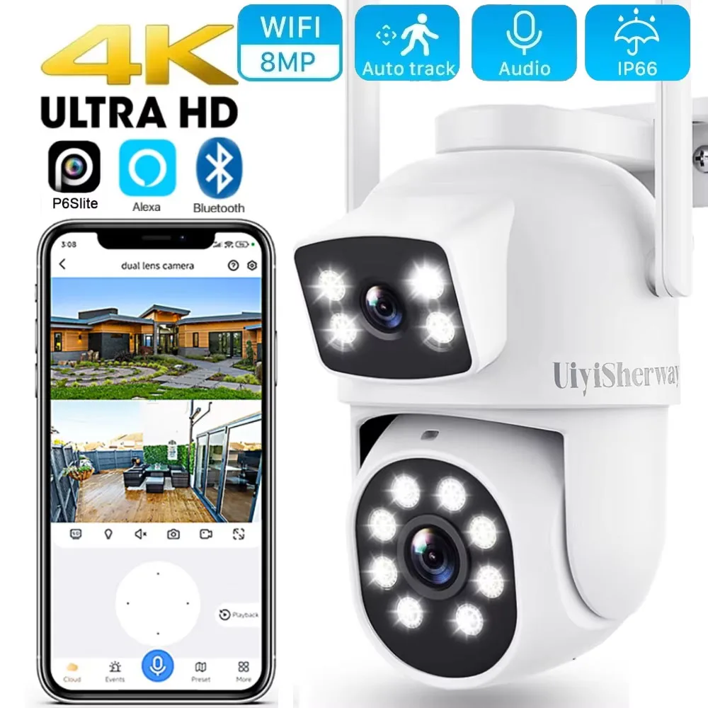 camera de vigilancia cctv ao ar livre rastreamento automatico protecao de seguranca lentes telas duplas 4k 8mp wifi ip 4x zoom 6mp 01