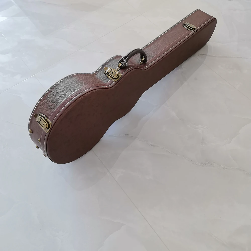 HOT!Guitar case for Les Paul/LP electric guitar,a vintage style brown surface hard wood case with red lining
