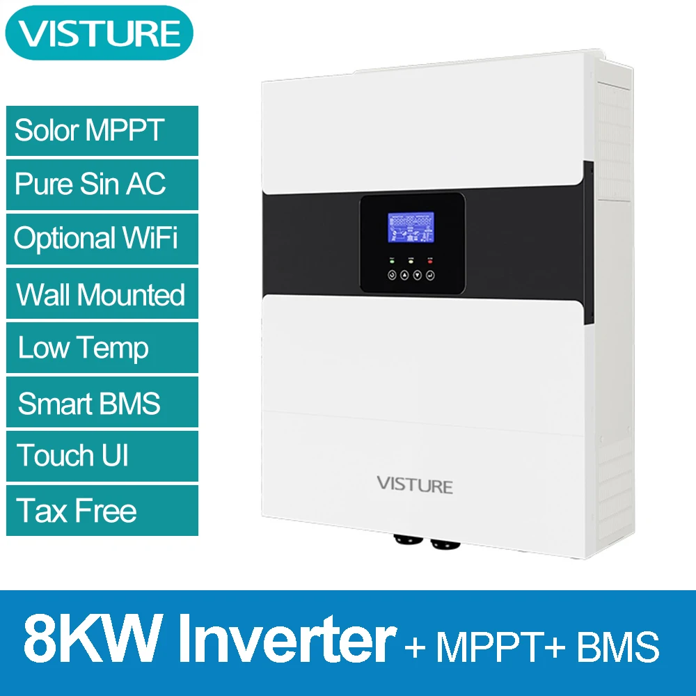 8.0KW Hybrid Solar inverter MPPT Pure Sine Wave 220v 120A Solar power AC inverter Optional WiFi App for LifePO4 Power System