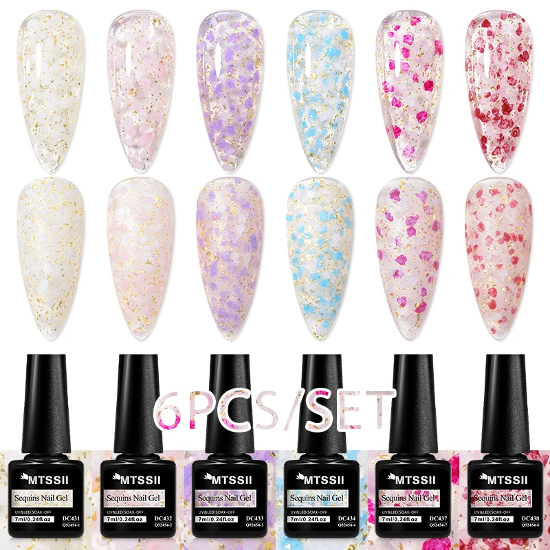 6/8 قطعة أزهار الكرز بريق هلام مسمار مجموعة طلاء الأظافر لامعة تألق اللون شبه دائم نقع قبالة مانيكير مسمار الفن الورنيش كيت #2