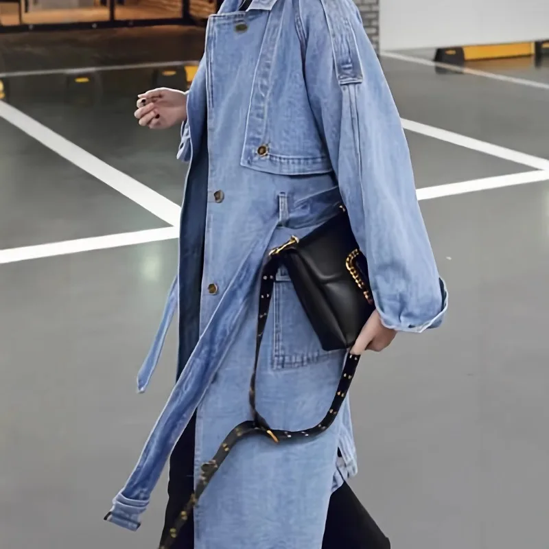

SuperAen New Waist Denim Fashion Trench Coat Long Sleeve Jacket for Women
