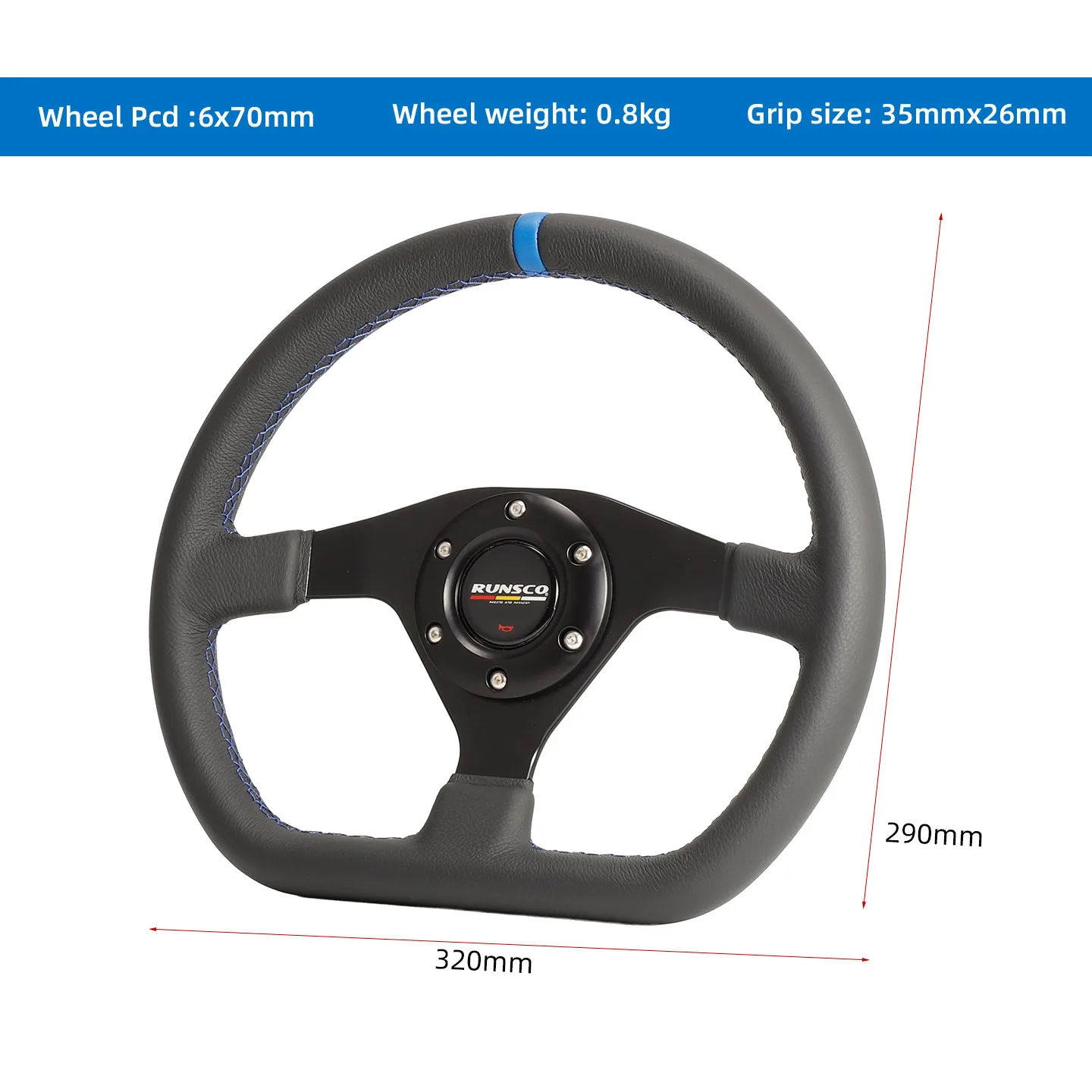 Runsco 320mm Racing Steering Wheel D-shape Flat Leather Car Drift Pc Game Wheels Control Universal PCD-70mm