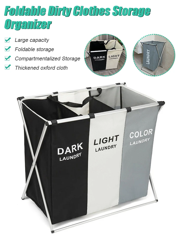 Laundry Baskets Large Removable Bags Storage Basket Sorter Organizer for Dirty Clothes Hamper Foldable Frame Cloth Organization