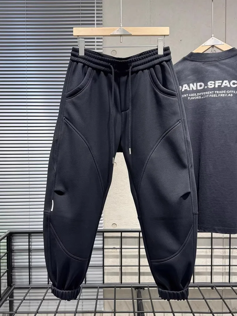 

Men's Winter Fleece Lined Casual Pants Drawstring Trousers Sporty Black Sweatpants Long 3368 Warm Comfortable Loose Fit Cotton