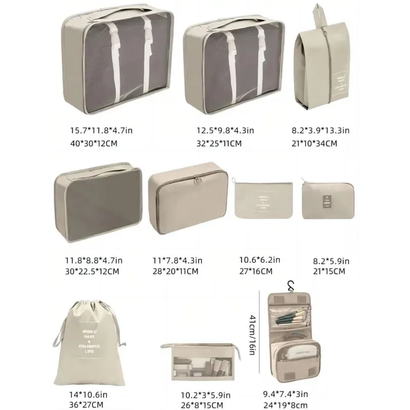 8Pcs Travel Organizer Set Portable Folding Suitcase Packing Cubes for Clothes Shoes Tidy Pouch Luggage Storage Bags