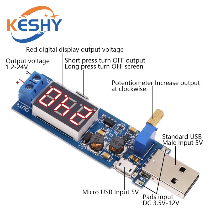 DC-DC 5V to 3.5V/ 9V/12V LCD USB Step UP / Down Power Supply Module Adjustable Boost Buck Converter Voltmeter Out DC 1.2V-24V