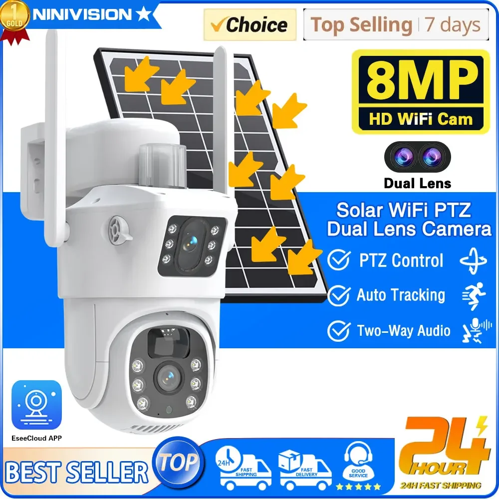 

4K 8MP WiFi Solar Camera Dual Lens Dual Screen Battery CCTV Motion Detection Human Auto Tracking Surveillance Cameras