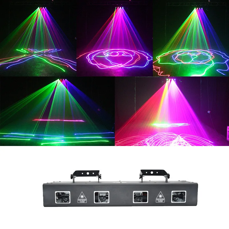 ضوء الليزر للمسرح بأربعة عيون شعاع خط ضوء الليزر بالألوان الكاملة لشريط ضوء الليزر الخفيف