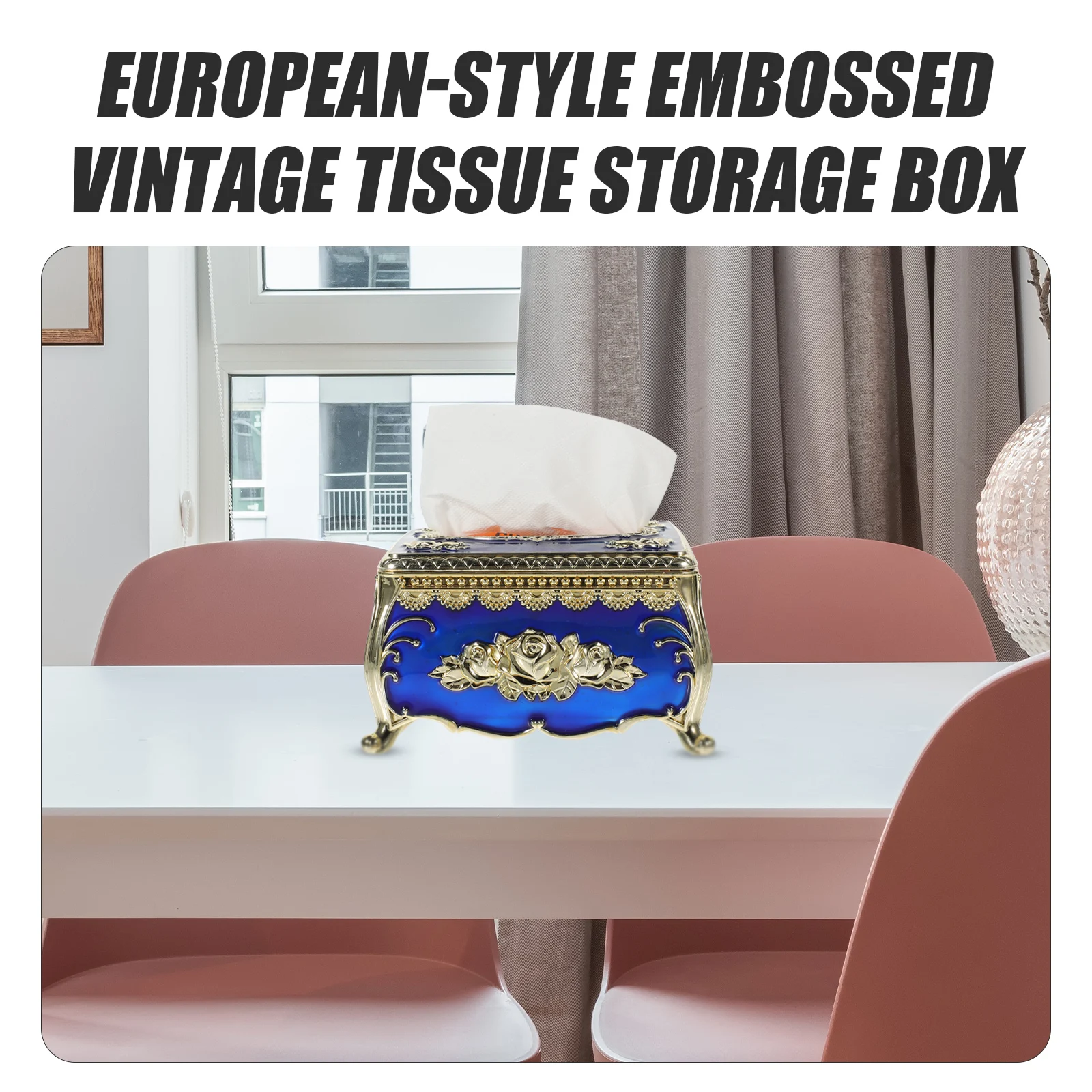 

Relief Rose Tissue Box Vintage Embossed Design Large Capacity Desktop Storage Organizer European Style Case for Facial Tissues