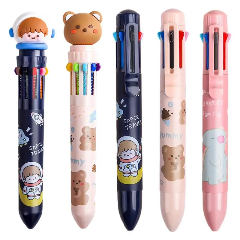 10 Color Ballpoint Pen Assorted Colors Fine Point 10 In 1 Cartoon Pens 0.5mm Retractable Animal Ballpoint Pens School Supplies