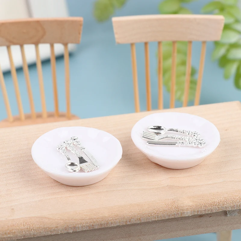 SI ST New Resin 1pc 1:12 Dollhouse Miniature Plate Knife Fork Spoon Set Doll Kitchen Tableware Decor