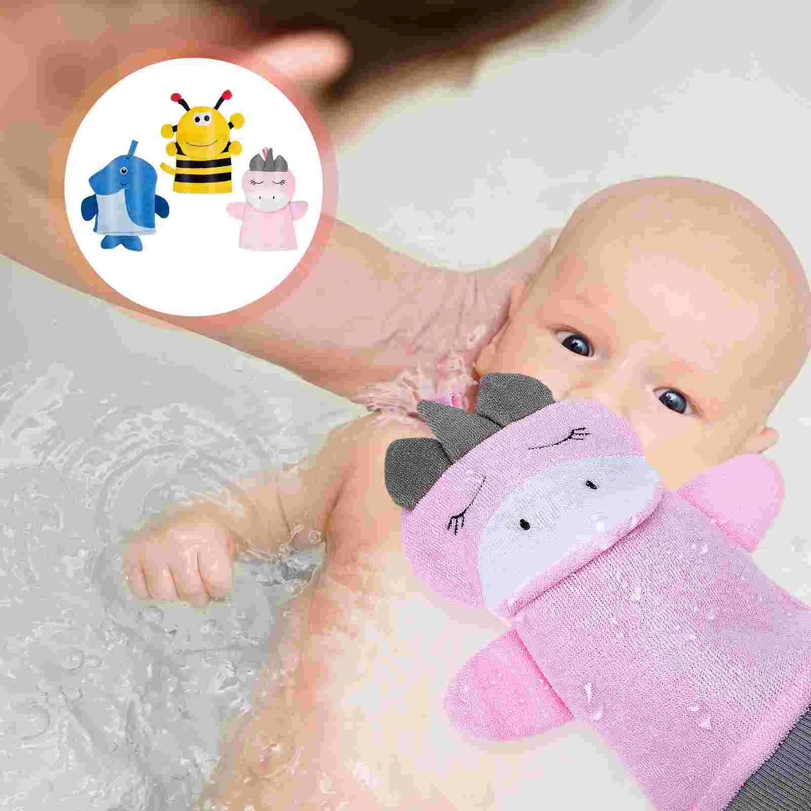 

3 Pcs Dual Purpose Children's Bath Wipe Kids Mittens Baby Towels Compound Cotton Exfoliating Body Scrubber