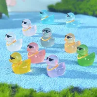 100/50pcs Luminous gold chain social duck Moss Micro Landscape Miniature Duck Figurines DIY Fairy Garden Access Home Decor