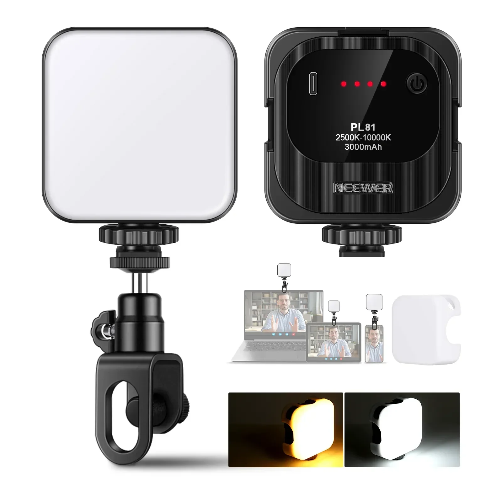 

NEEWER PL81 Video Conference Lighting Kit, 3000mAh Battery Unique Soft Lighting Clip On Laptop Light Webcam Lighting