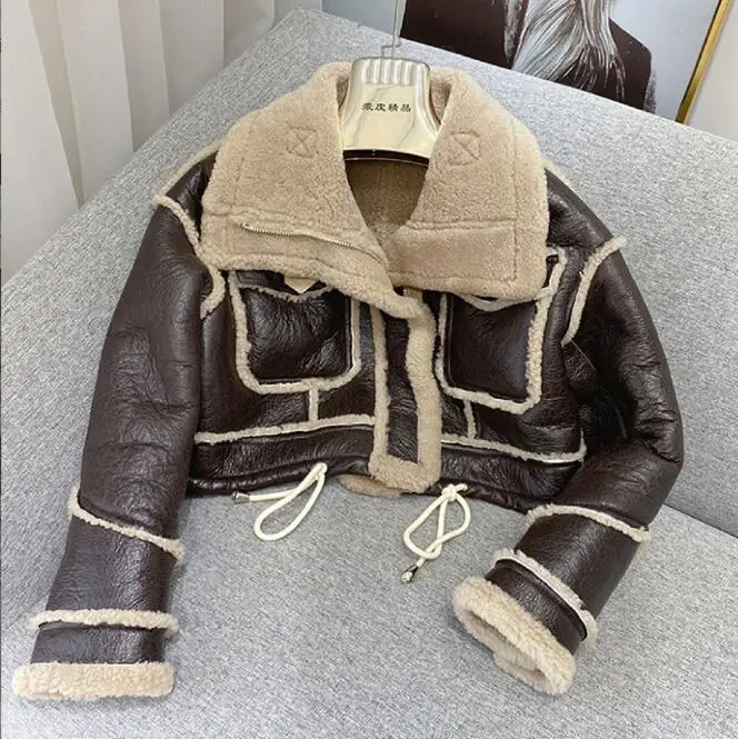 2024  Korean girls leather fur thicken coat full sleeve winter teenager girls coat Locomotive  jacket 3-15