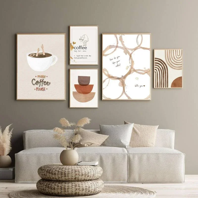 1pc frameless Canvas Painting Coffee Korean Poster Molandi Style Wall Art Kitchen Simple Canvas Painting Home Decor