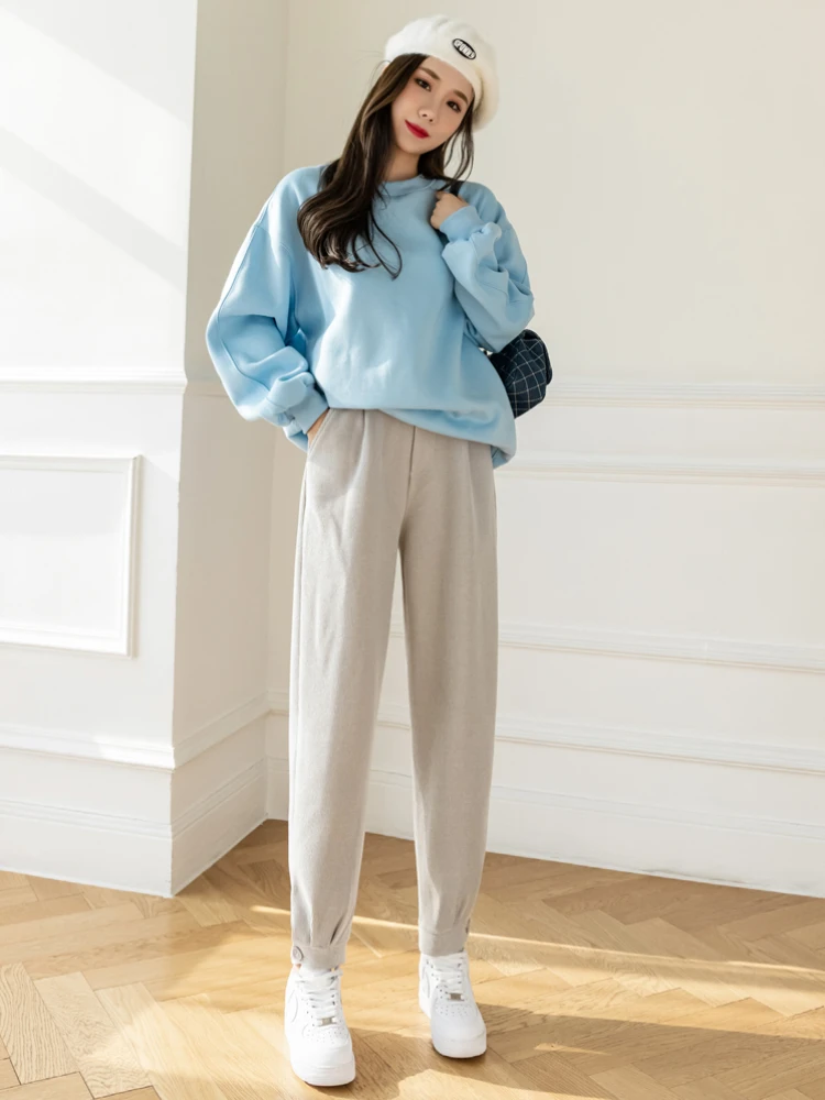 Casual Pants Women Autumn Ankle Length Simple Solid Color Harem Comfortable Chic Korean Style Leisure Trousers Versatile 2023