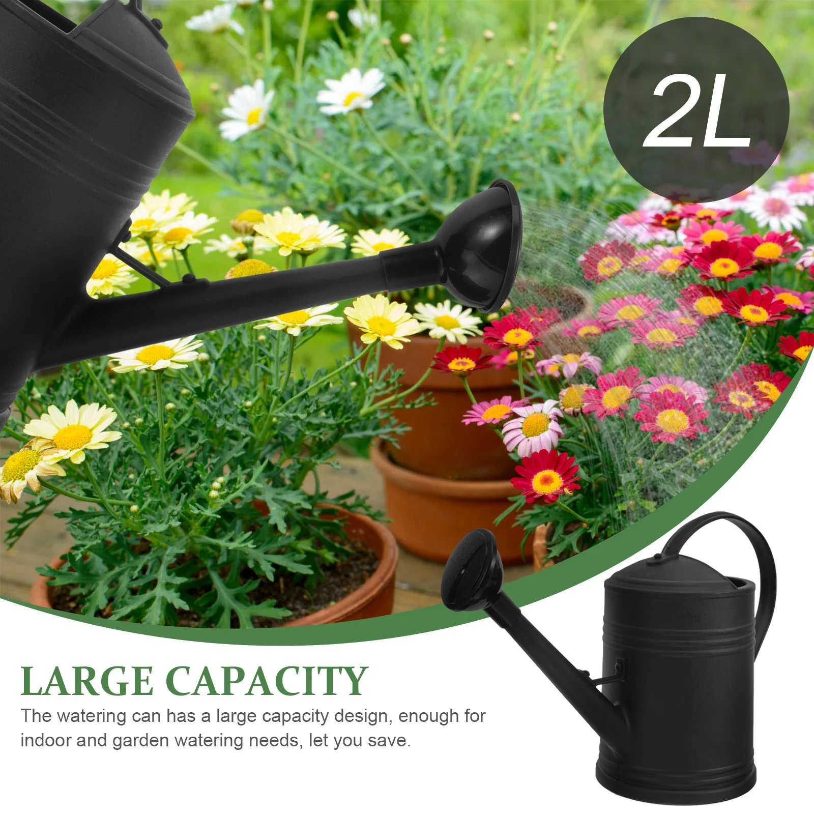 

Plastic Watering Can Large Capacity Black Long Spout Garden Pitcher for Plants Home Use Durable Gardening Tool Sprinkler