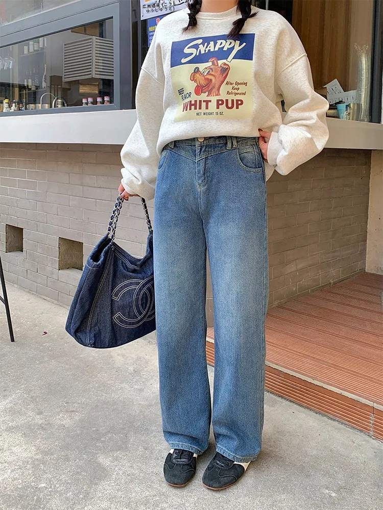 

Lin Da Hui Design Thiened Fce Women's Jeans Fall Winter New Sle plus Size Pear ape Body Casual Straight Leg Jeans