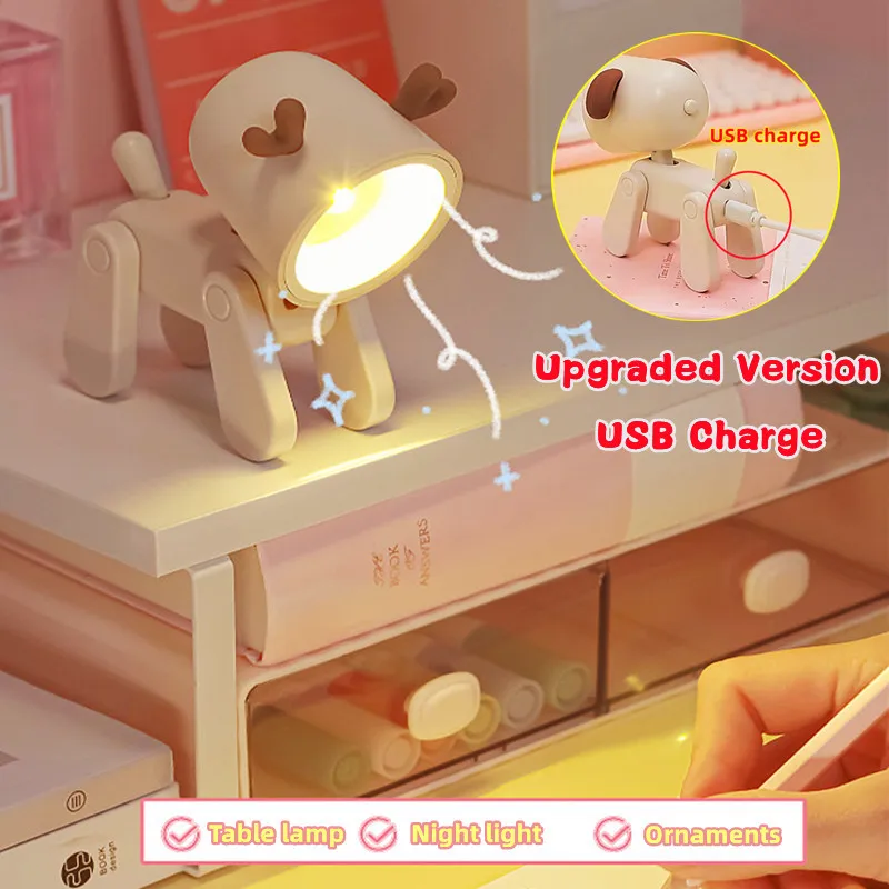 Cute Mini Night Light USB Rechargeable Table Lamp Cartoon Desktop Ornaments Bedroom Dormitory Lights Holiday Children Girl Gifts