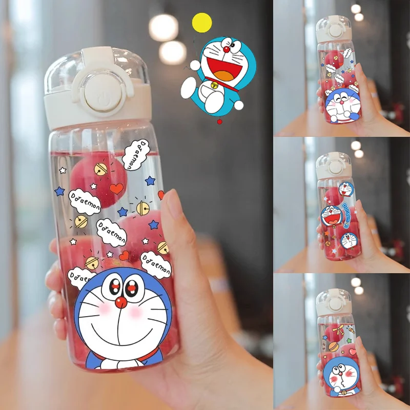 

400ml Doraemon Plastic Water Cup with Straw Fashion Large Capacity Sports Water Bottle Portable Cartoon Leak Proof Drinking Cups