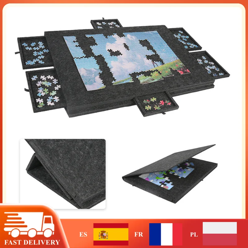 1 Juego de tablero de rompecabezas de fieltro decorativo, escritorio de rompecabezas plegable con 6 cajones, capacidad para 1000 Uds. Para decoración del hogar, almacenamiento de suministros artesanales de rompecabezas ﻿